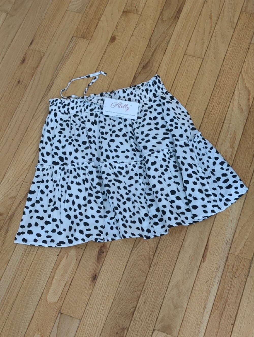 NWT Alelly Black & White Tiered A-Line Skirt with Elastic Adjustable Tie Waist,M